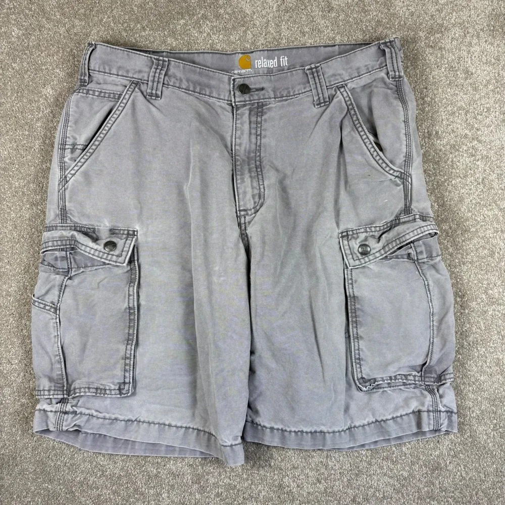 Carhartt Mens Gray Relaxed Fit Canvas Cargo Shorts Size 36 Workwear 10 Inseam